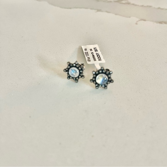 One of a kind Rainbow Moonstone with Diamond Earrings - Picture 3 of 9